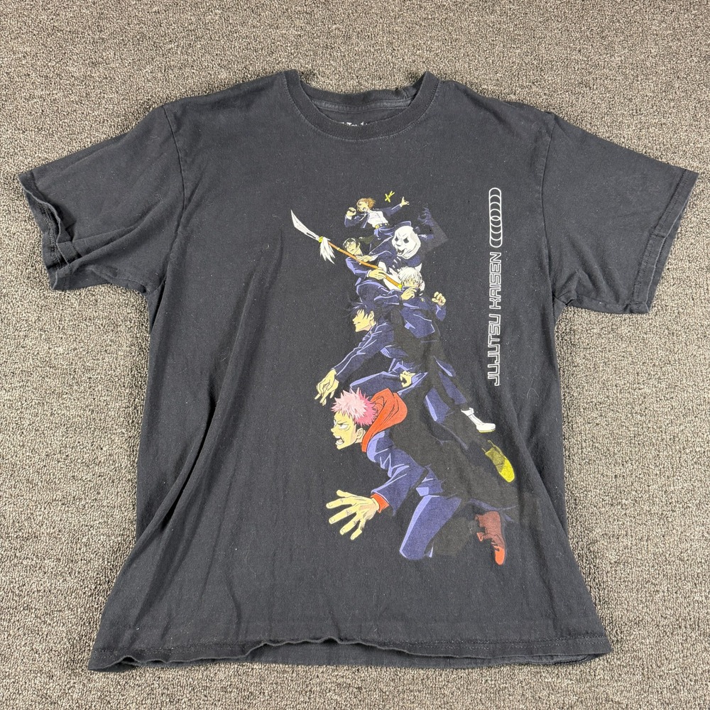 Jujutsu Kaisen Mens Large Black Graphic T-Shirt Anime Character Stack Cotton Tee